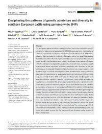 Deciphering the Patterns of Genetic Admixture and Diversity in Southern European Cattle Using Genome‐Wide Snps