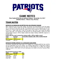 Patriots at Philadelphia Game Notes