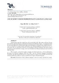 Use of Some Turkish Borrowings in Albanian Language