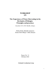 WORKSHOP on the Experience of Water Harvesting in the Drylands Of