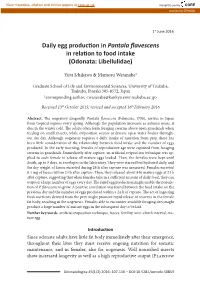 Daily Egg Production in Pantala Flavescens in Relation to Food Intake