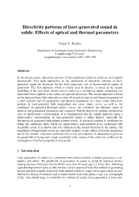 Directivity Patterns of Laser-Generated Sound in Solids: Effects of Optical and Thermal Parameters
