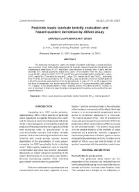Pesticide Waste Leachate Toxicity Evaluation and Hazard Quotient Derivation by Allium Assay