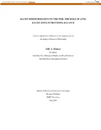 Racist Disinformation on the Web: the Role of Anti- Racist Sites in Providing Balance