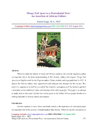 Things Fall Apart As a Postcolonial Text - an Assertion of African Culture