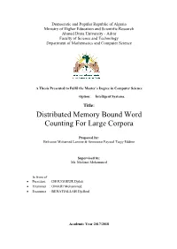 Distributed Memory Bound Word Counting for Large Corpora