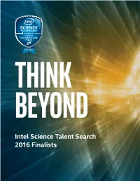 Intel Science Talent Search 2016 Finalists 2016 Finalists
