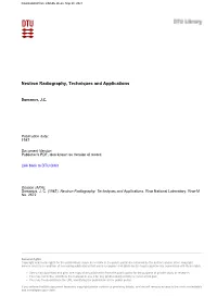 Neutron Radiography, Techniques and Applications