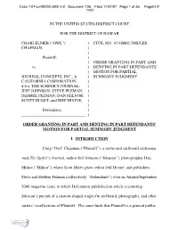 (“OWL”) CHAPMAN, Plaintiff, Vs. JOURNAL CONCEPTS
