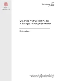Quadratic Programming Models in Strategic Sourcing Optimization