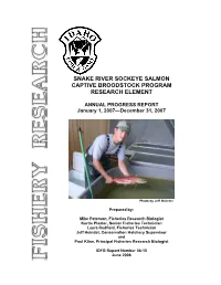 Snake River Sockeye Salmon Captive Broodstock Program Research Element