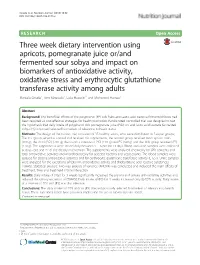 Three Week Dietary Intervention Using Apricots, Pomegranate Juice Or/And