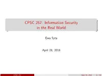 CPSC 257: Information Security in the Real World