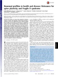 Neuronal Profilins in Health and Disease: Relevance for Spine Plasticity and Fragile X Syndrome