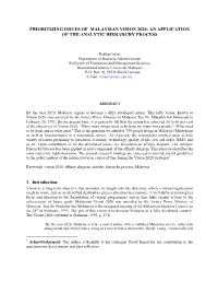 Prioritizing Issues of Malaysian Vision 2020: an Application of the Analytic Hierarchy Process