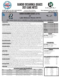 Rancho Cucamonga Quakes 2021 Game Notes