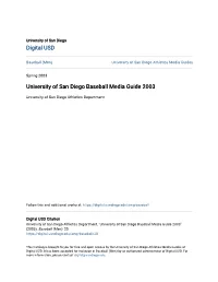University of San Diego Baseball Media Guide 2003