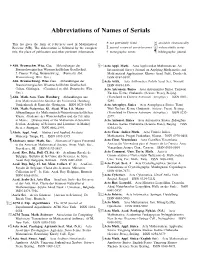 Abbreviations of Names of Serials