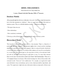 DBMS; IMBA18205DCE Database Models Hierarchical Model