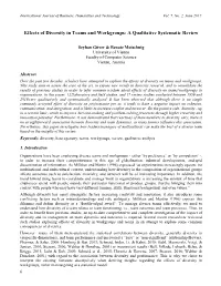 Effects of Diversity in Teams and Workgroups: a Qualitative Systematic Review