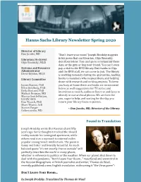 Hanns Sachs Library Newsletter Spring 2020