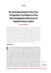 Re-Narrating Europe in the Face of Populism: an Analysis of the Anti-Immigration Discourse of Populist Party Leaders