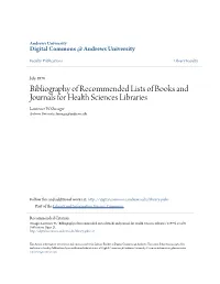 Bibliography of Recommended Lists of Books and Journals for Health Sciences Libraries Lawrence W