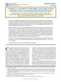 Cystatin C As a Predictor of Mortality and Cardiovascular Morbidity After