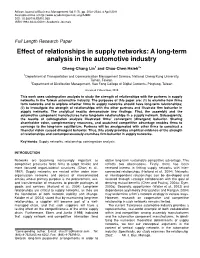 Effect of Relationships in Supply Networks: a Long-Term Analysis in the Automotive Industry