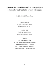 Generative Modelling and Inverse Problem Solving for Networks in Hyperbolic Space