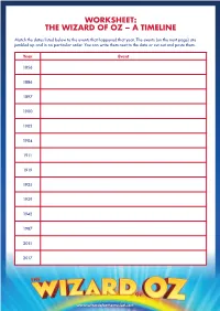 Worksheet: the Wizard of Oz – a Timeline