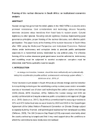 Framing of the Nuclear Discourse in South Africa: an Institutional Economics Analysis