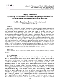 Singing Identities: Expressing British Identities in Sporting Song from the Late Victorian Era to the Eve of the First World War