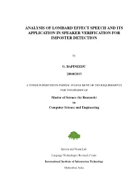 Analysis of Lombard Effect Speech and Its Application in Speaker Verification for Imposter Detection