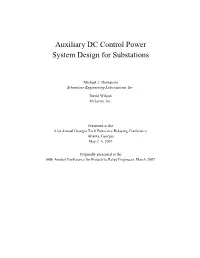 Auxiliary DC Control Power System Design for Substations