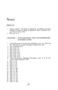 Preface Chapter 1: Wittgenstein and Contemporary Conservatism