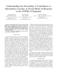 Understanding the Personality of Contributors to Information Cascades in Social Media in Response to the COVID-19 Pandemic