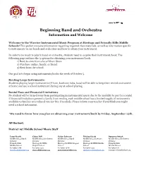 Beginning Band and Orchestra Information and Welcome