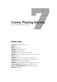 Career Playing Record (Through the 2010 Breakout Season)