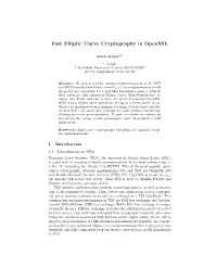 Fast Elliptic Curve Cryptography in Openssl