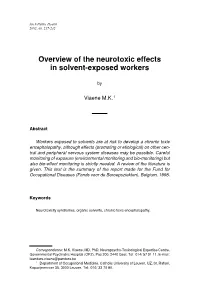 Overview of the Neurotoxic Effects in Solvent-Exposed Workers