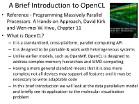 A Brief Introduction to Opencl • Reference - Programming Massively Parallel Processors: a Hands-On Approach, David Kirk and Wen-Mei W