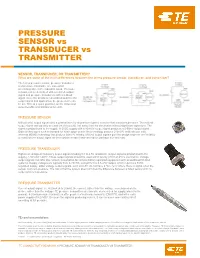 PRESSURE SENSOR Vs TRANSDUCER Vs TRANSMITTER