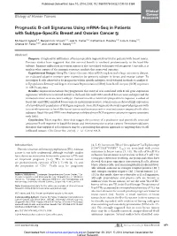 Prognostic B-Cell Signatures Using Mrna-Seq in Patients with Subtype-Speciﬁc Breast and Ovarian Cancer