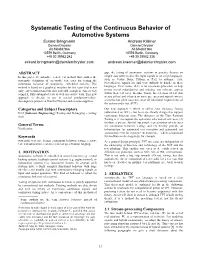 Systematic Testing of the Continuous Behavior of Automotive Systems