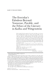 The Everyday's Fabulous Beyond: Nonsense, Parable, and the Ethics of the Literary in Kafka and Wittgenstein