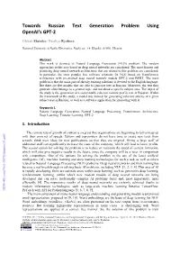 Towards Russian Text Generation Problem Using Openai's GPT-2