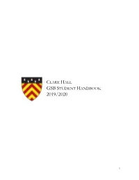 Clare Hall Gsb Student Handbook 2019/2020