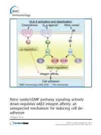 Nitric Oxide/Cgmp Pathway Signaling Actively Down-Regulates Α4β1-Integrin Affinity: an Unexpected Mechanism for Inducing Cell De- Adhesion Chigaev Et Al