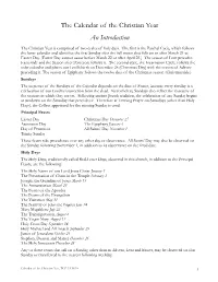 The Calendar of the Christian Year an Introduction